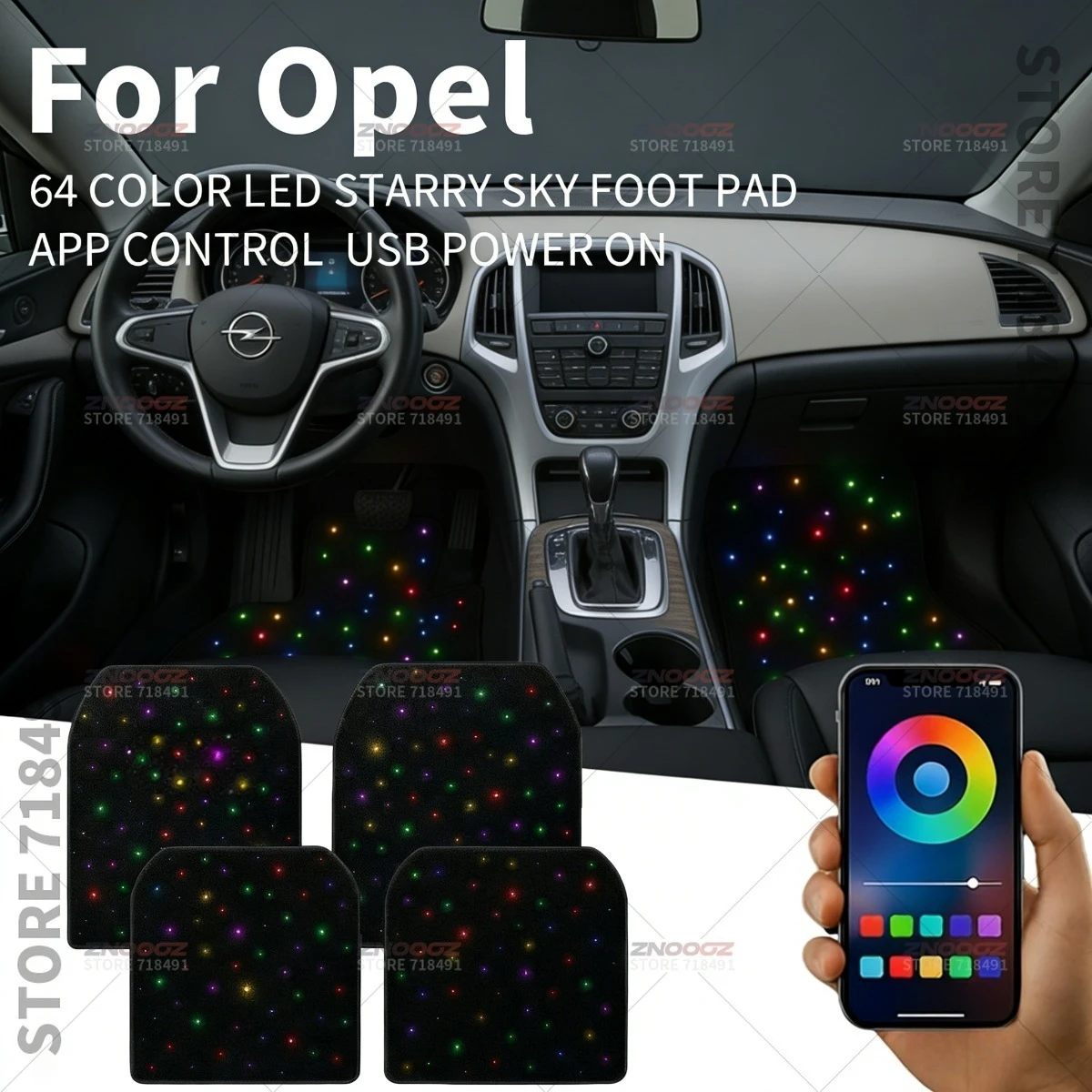 For Opel Corsa Astra Mokka Crossland Grandland Insignia Combo Vivaro Movano USB Car LED Starry Sky Foot Mat DIY Can Be Cut