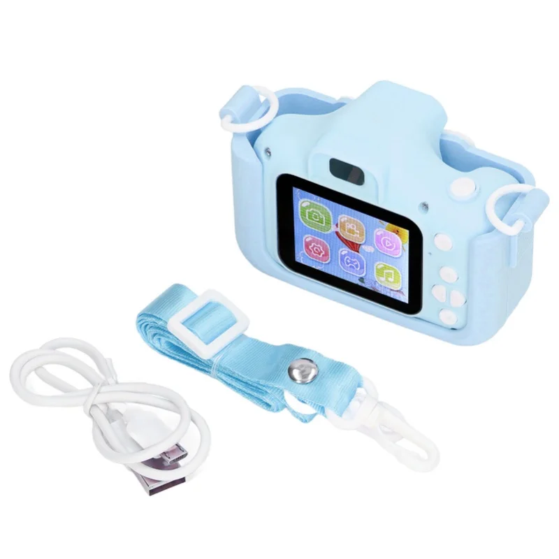 Caméra vidéo en Silicone pour tout-petits, Mini jouet avec corde de transport pour enfants, bleu