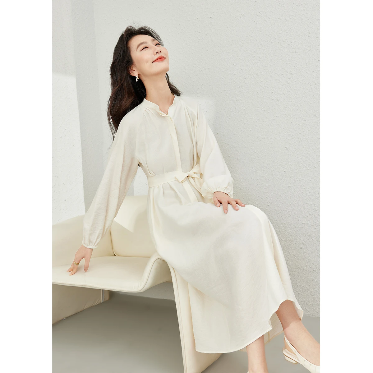VIMLY Women\'s Commuter Casual Dress 2026 Spring Vacation Elegant Tie Belt Long Sleeve Dresses with Pockets T-Shirt Dress M5296