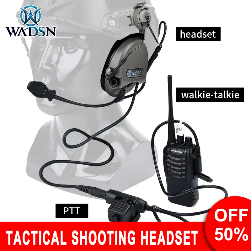 WADSN Tactical Hunting Shooting Helmet Headset Sordin Civilian Headphone Outdoor CS Earphone with 20mm Rail Adapter U94 PTT