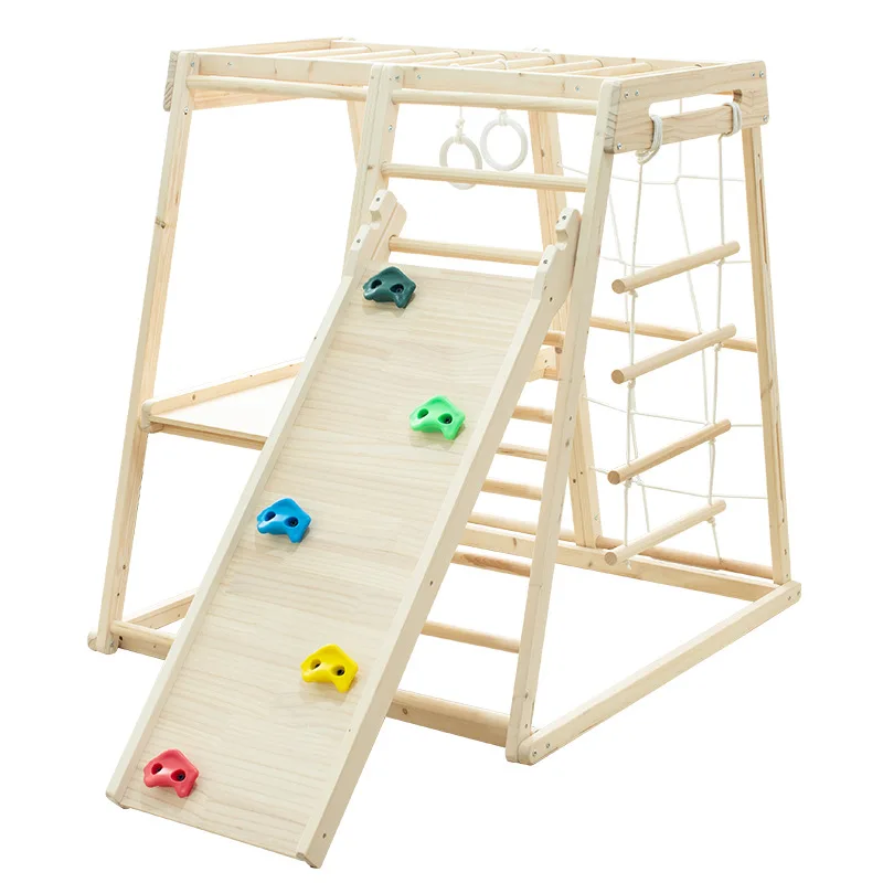 Wholesale Multifunctional Climbing Frame  Sensory Training Swing Slide Combination Set Wooden Climbing Frame Xiaowoniu