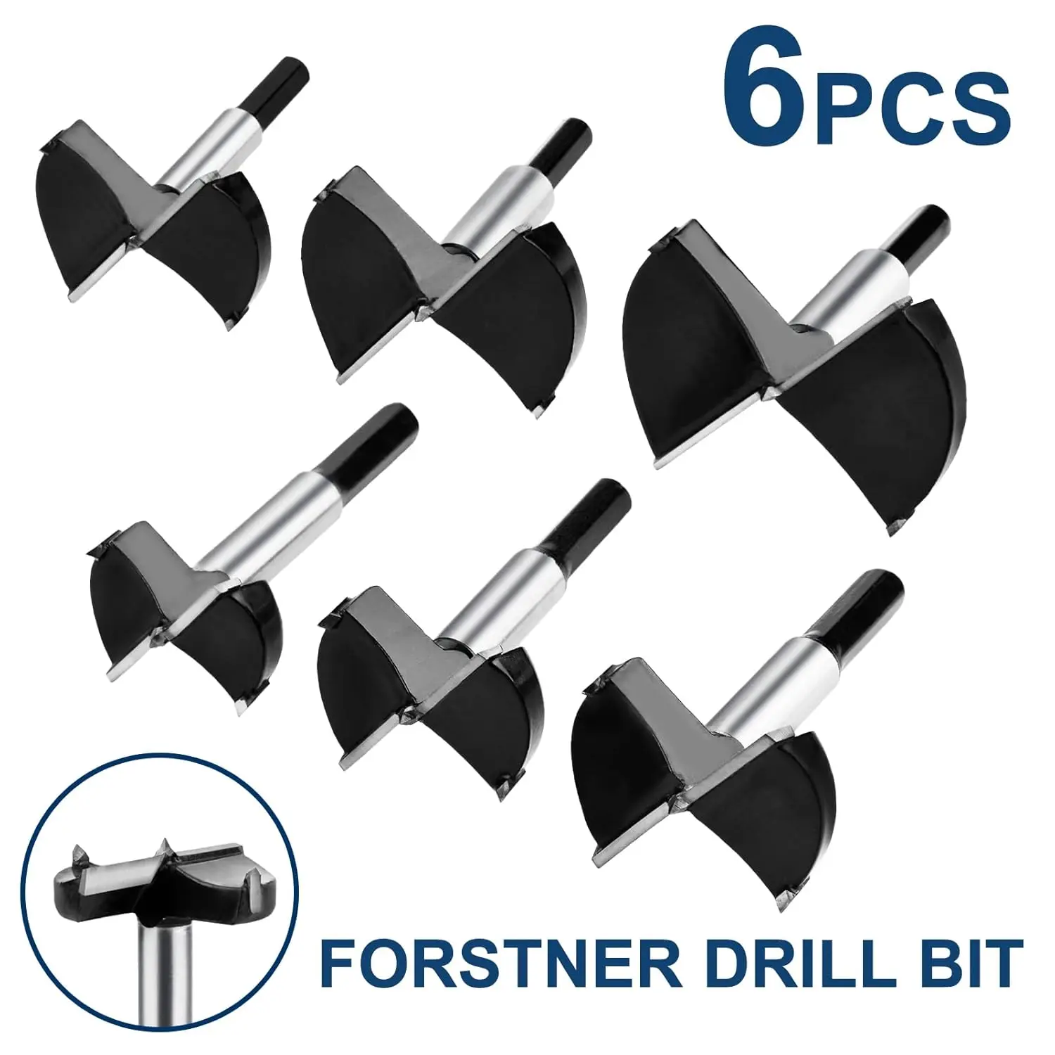 

6PCS/SET Forstner Drill Bit 2 Flutes Carbide Tipped Drilling Hex Shank Tungsten Carbide Tipped Wood Hole Saw for Plywood