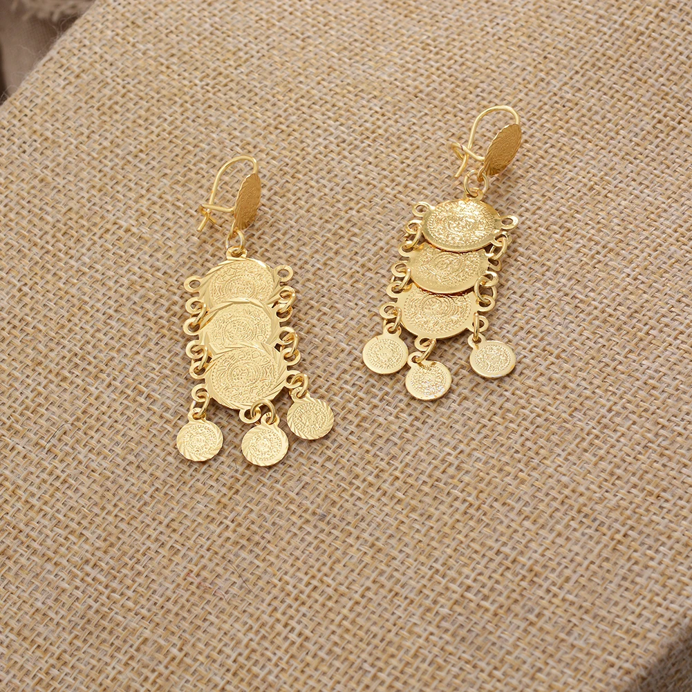 Dubai Nigeria Dubai African Coin Earrings For France Women Girls Ethiopian Turkey Gold Color Earrings Arab Birthday Gift