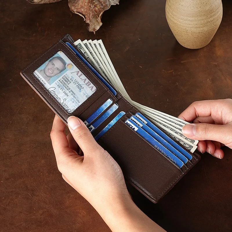 Vintage Money Clip Slim Minimalist Wallet for Men RFID Genuine Leather Wallets Men's Bifold Front Pocket Card Holder Purse