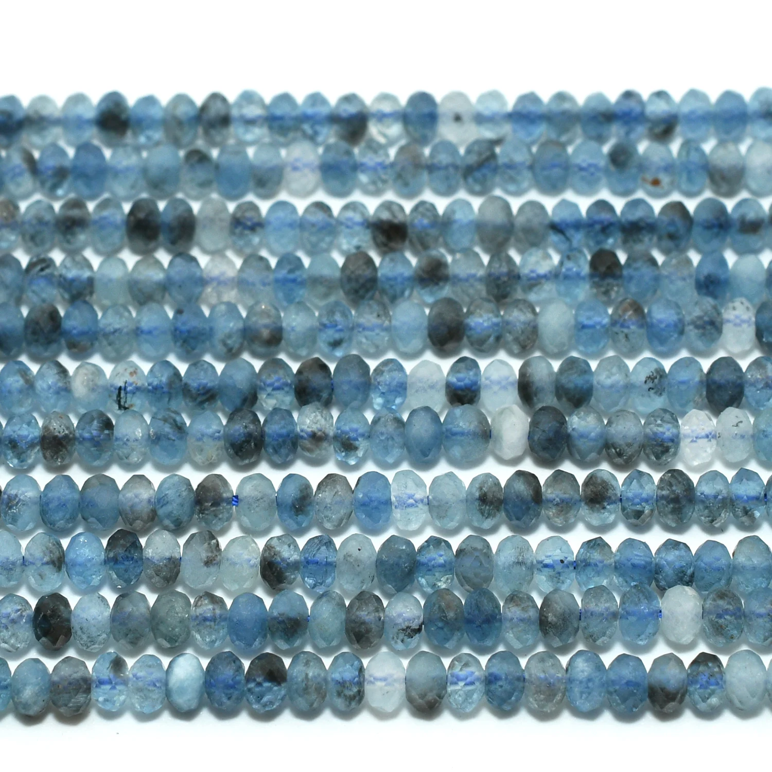 Natural Aquamarine With Black Tourmaline Faceted Rondelle Beads 3mm-3.3mm, Thickness About 1.7mm-2.2mm