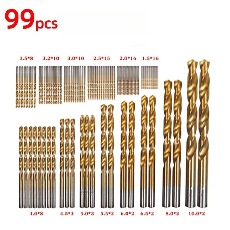 50/99 Stuks Titanium Coated Hoge Snelheid Staal Boor Set Hex As Rechte Spiraal Twist Bits Voor Metaal hout Plastic Boren