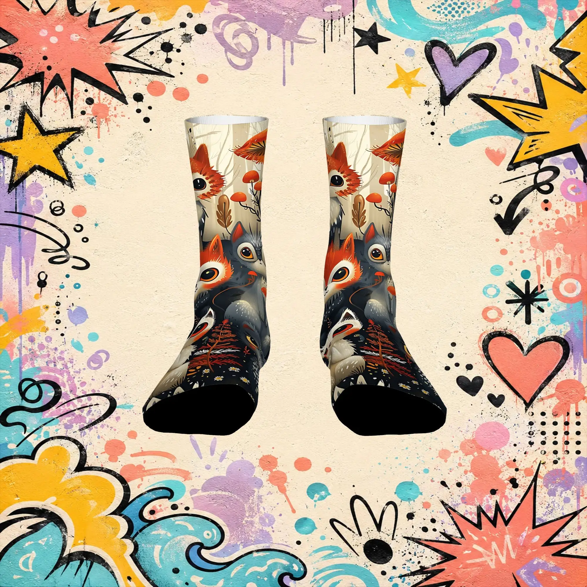 Autumn Magic Animal Print Vintage  Hip Hop Novelty Seamless Crew Creative Sock Sports Socks