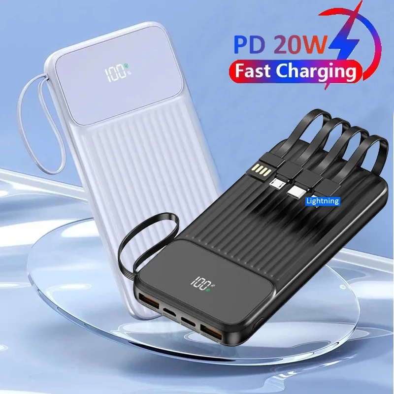 Power Bank 120W Super Fast Charging Power Bank Built-in 4-in-1 Cable LED Digital Display Portable Powerbank For iPhone Samsung