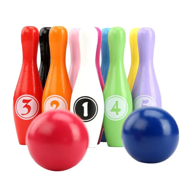 

12x/Set Wooden Color Bowling Suitable for Indoor and Outdoor Sports Games 10 Pins Bowling Educational Toy