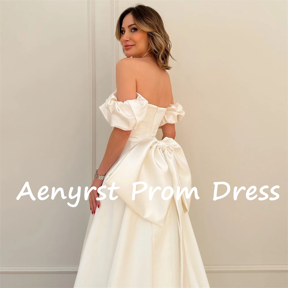 Aenyrst vestidos De novia De sirena con escote Corazón, hombros descubiertos, lazo dividido, satén, espalda abierta, largo hasta el suelo, vestido De novia