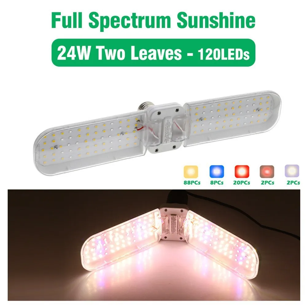 Lâmpada Phyto Dobrável para Crescimento de Plantas, LED Grow Light Usado para Calça, Flor Flor, Cogumelo Suculento, Interior, 24W, 36W, 48W, E27