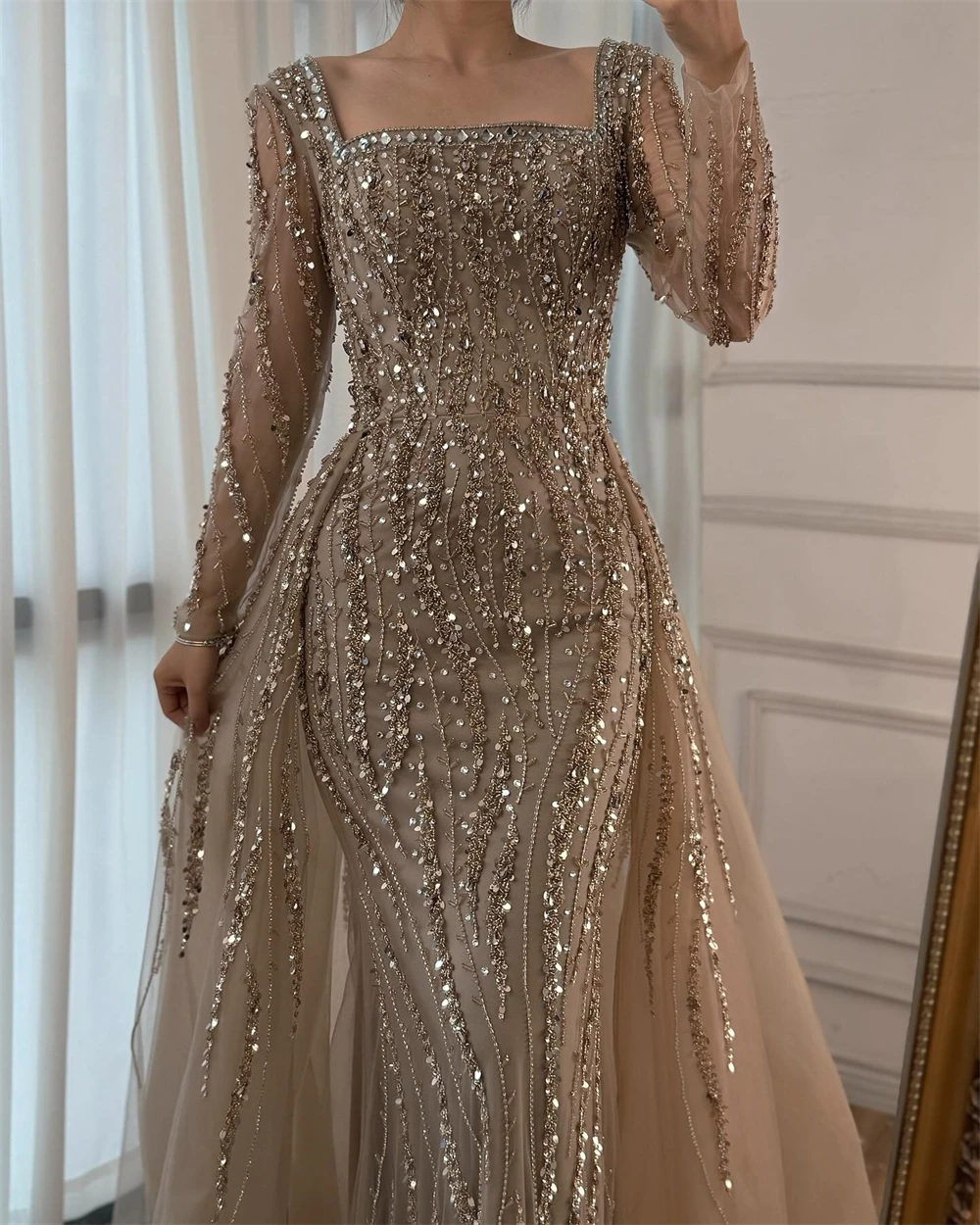 

Русалка по индивидуальному заказу, высококачественное тюлевое вечернее платье, темпераментное платье с квадратным воротником, роскошное платье для выпускного вечера, Vestido De Festa