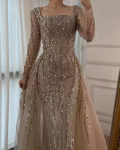 Customized Mermaid High Quality Tulle Evening Dresses Temperament Square Collar Homecoming Dress Luxury Vestido De Festa