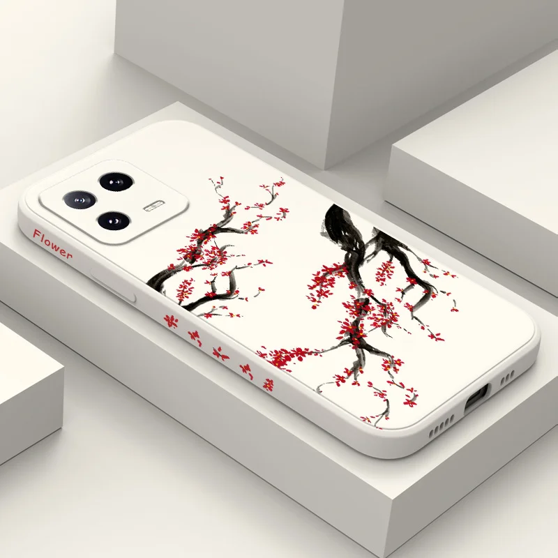 Funda de teléfono de nieve y ciruela fría para Xiaomi Mi 15 14 14T 13 13T 12 12X 12T 12S 11 11T 10 10T 9 9T Pro Lite cubierta de silicona líquida