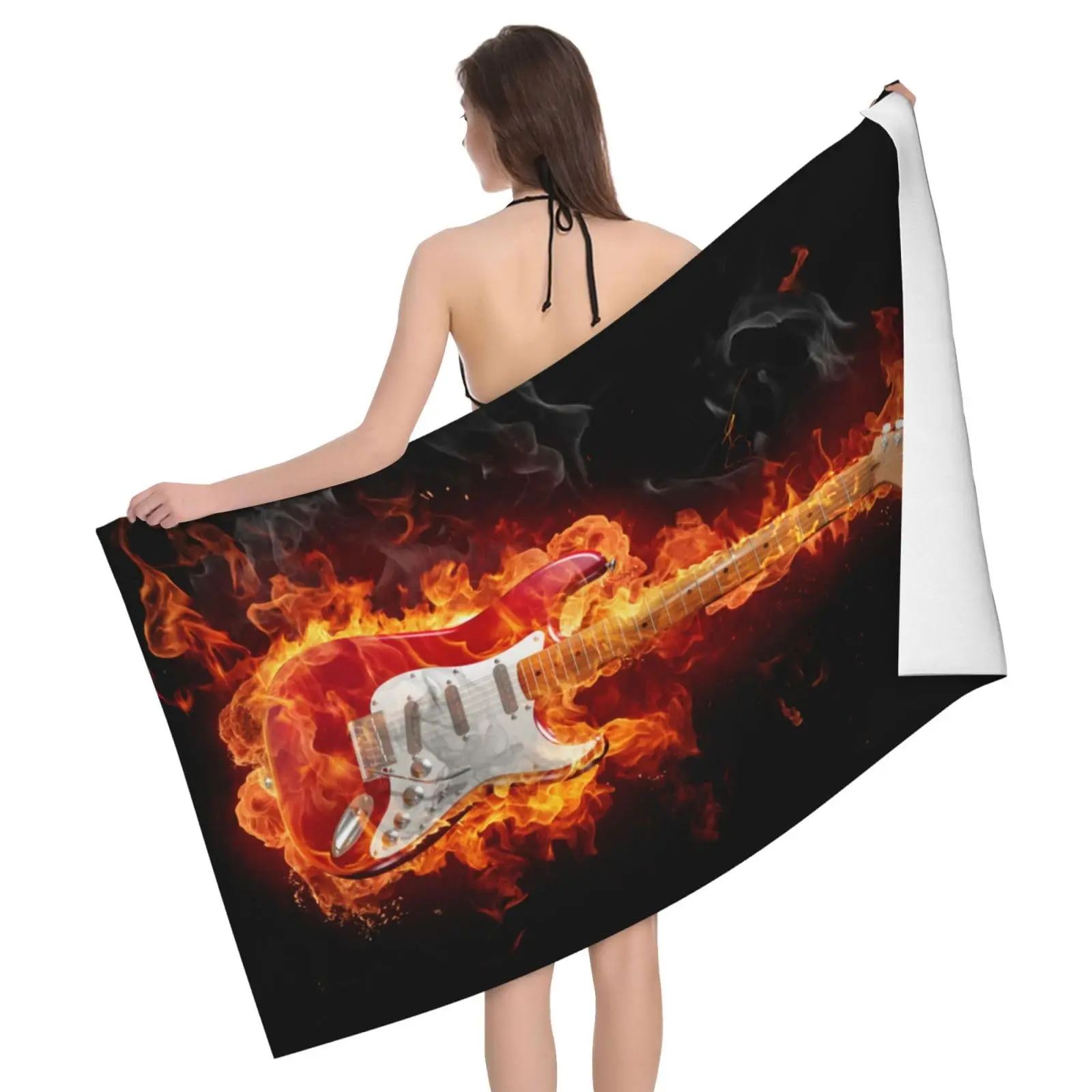 Electric Guitar Beach Towel, Microfiber Quick Dry Bath Towel for Travel Sport Spa, Sand Proof Absorbent Towels for Swimmers Teen