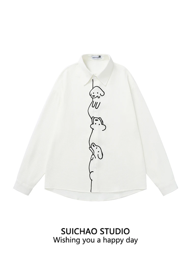 

Рубашка Suichao в американском ретро-стиле с длинным рукавом, повседневная, с принтом собаки, унисекс, простая, в студенческом стиле, для пар, из полиэстера...