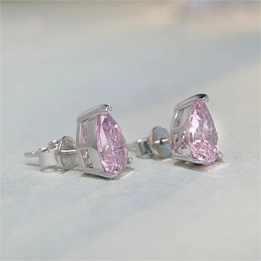Vinregem 18K White Gold Plated Pear 3CT Sapphire Gemstones Stud Earrings For Women Gift 925 Sterling Silver Jewelry Dropshipping