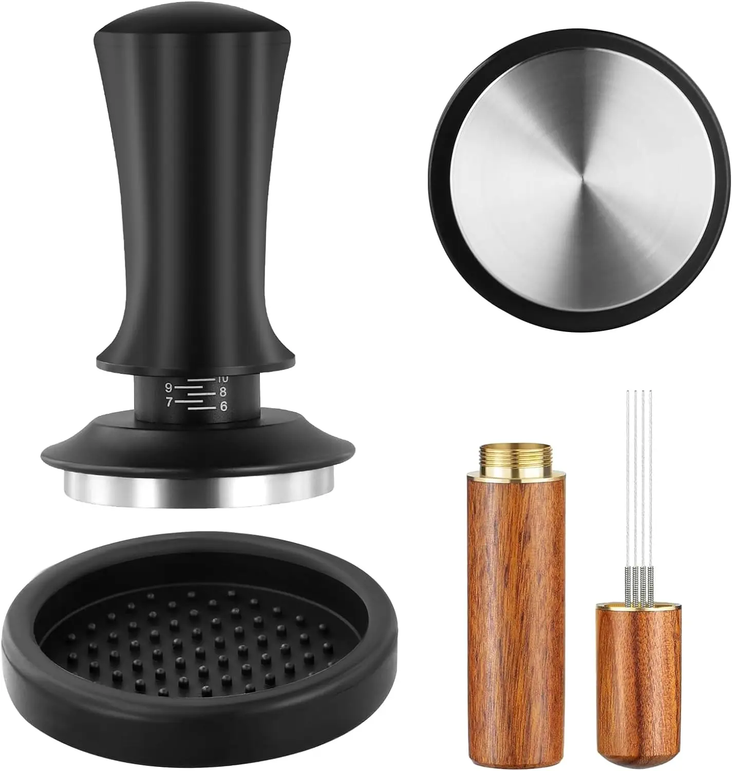 51mm Tamper with Pressure Regulation, Coffee Tamper Set with Tamper Mat and Wdt Tool, Espresso Tamper Barista Accessories