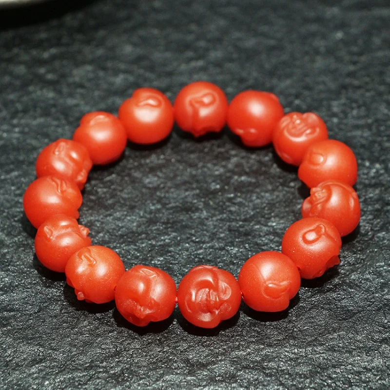 Yunnan Baoshan Natural South Agate Single Circle Buddha Head Persimmon Red Sweater Chain Bracelet Men and Women Bra