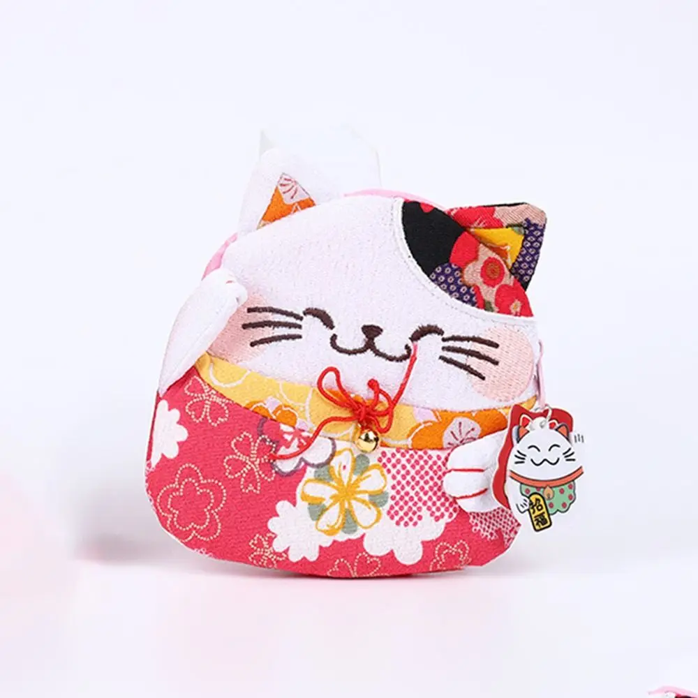 

Casual Japanese Style Maneki Neko Coin Purse Flower Printing Wallets Lucky Cat Clutch Bag PU Storage Bag Card Holder Men