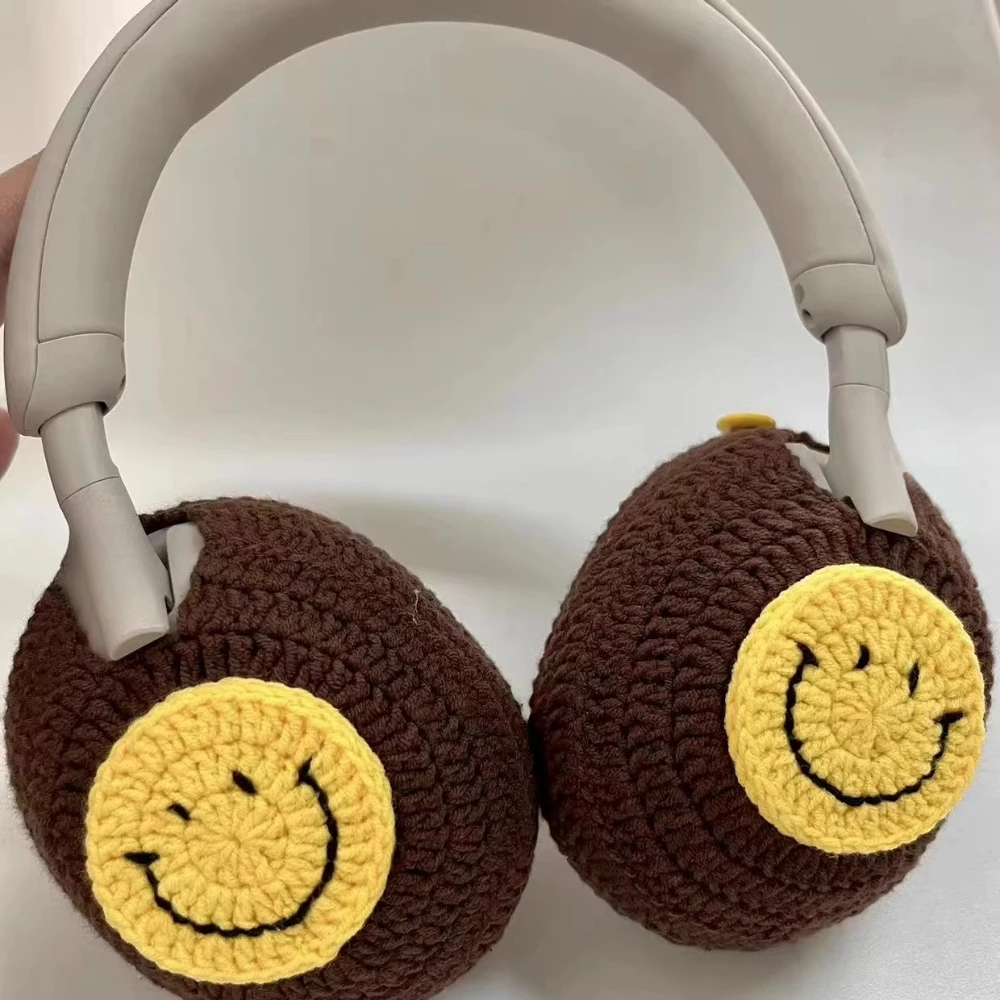

Handmade Crochet Earphone Protective Cover Custom for Sony XM5/ XM4 Woolen Smiley Face Bluetooth Earphones Cute Accessories