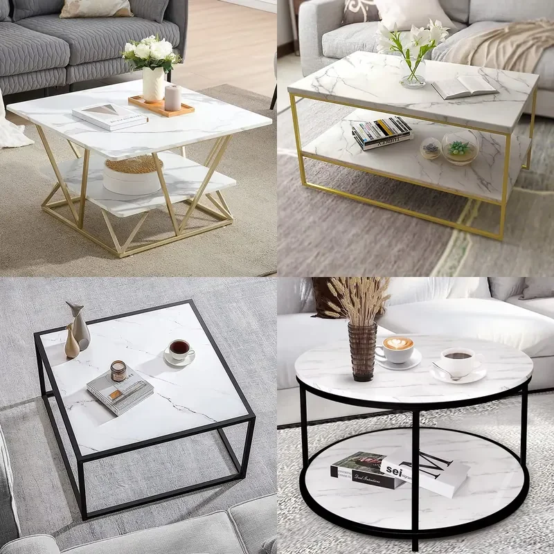for  Luxury Modern Gold Metal Furniture  Gold Marble Center Coffee Table with Panel Wood Style Suitable  Living Room