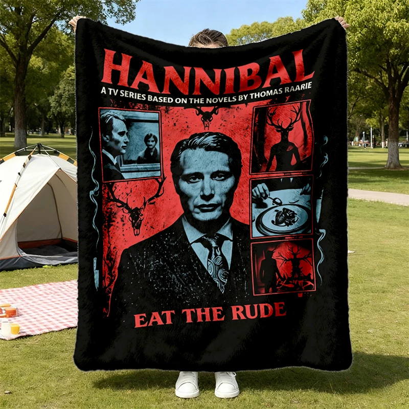 Hannibal Lecter Graphic Flannel Blanket Eat The Rude Horror Collage T, Flannel Throw