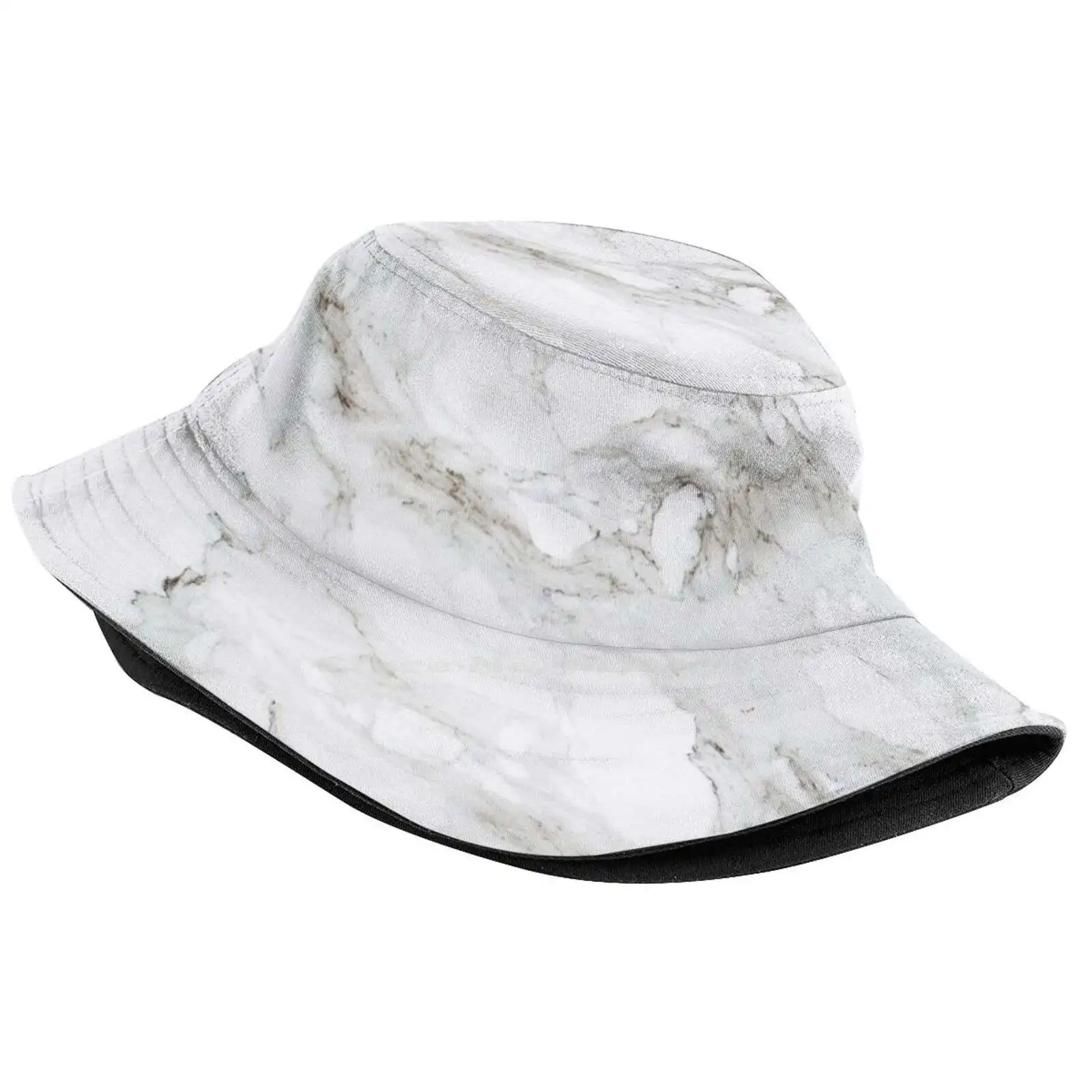 White Marble Sun Cap Fisherman Hat Bucket Hats White Marble Marbling Veining Black And White Monochrome Simple Minimalist