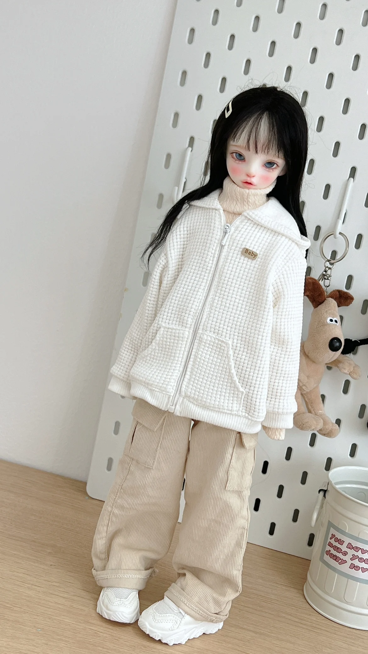 1/4 Bjd Doll Zipper Waffle Sweater 1/4 Doll Versatile Underlay Sweater Corduroy Doll Pants For 1/4 Bjds Doll Girl Doll