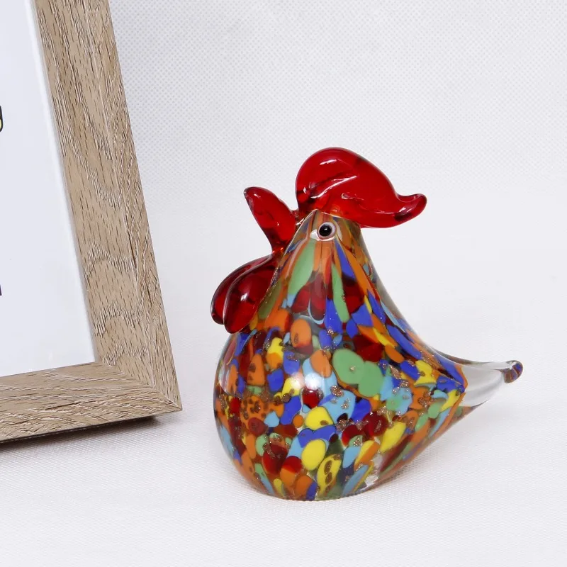 Colorful Mini Glass Chicken Ornaments, Animal Statues, Handmade Blown Home Decorations, Multi-color Christmas and New Year Gifts