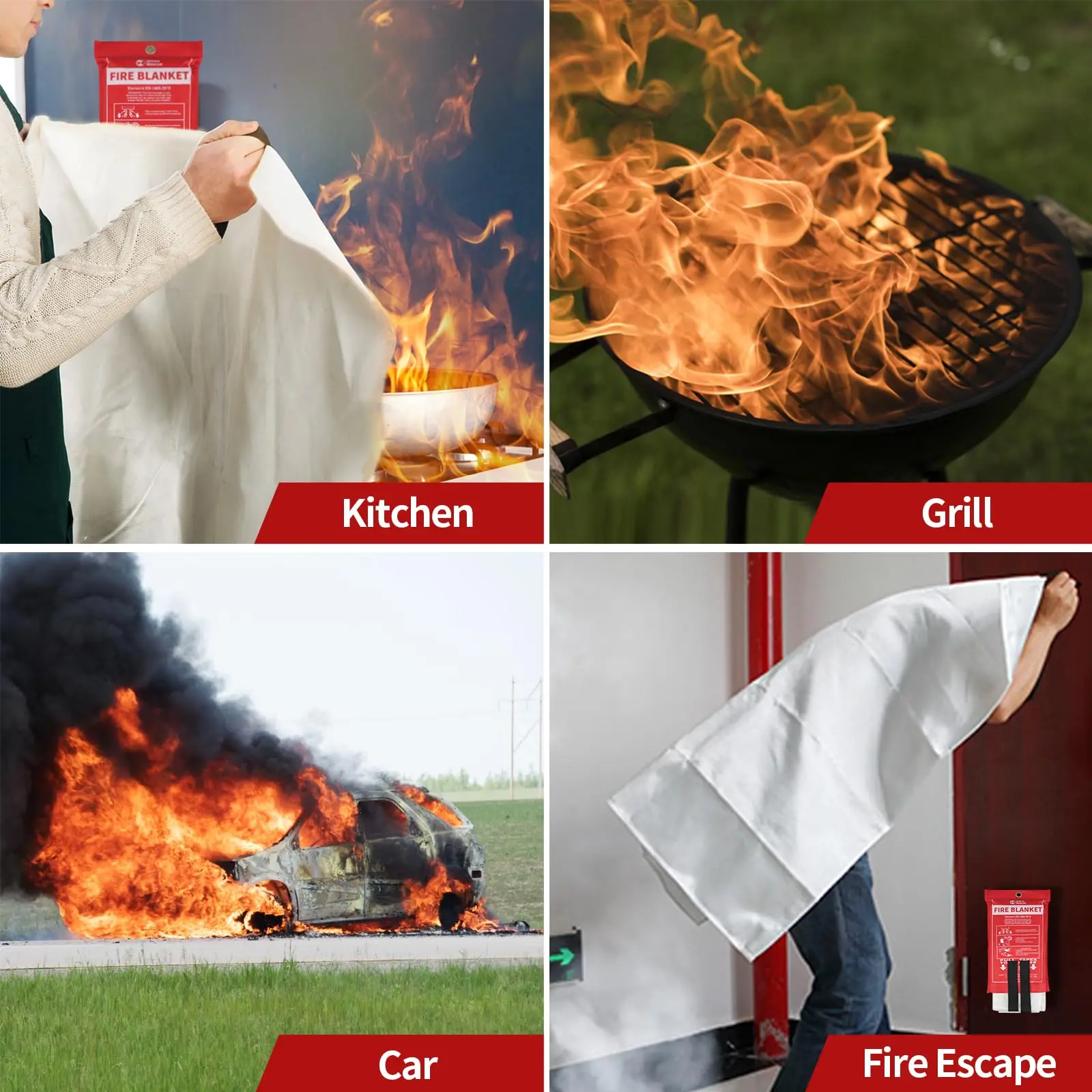 Fire Blanket 1.2M*1.2M Fire Shelter Fiberglass Fire Flame Retardant Emergency Survival Safety Cover Fire Emergency Blanket White