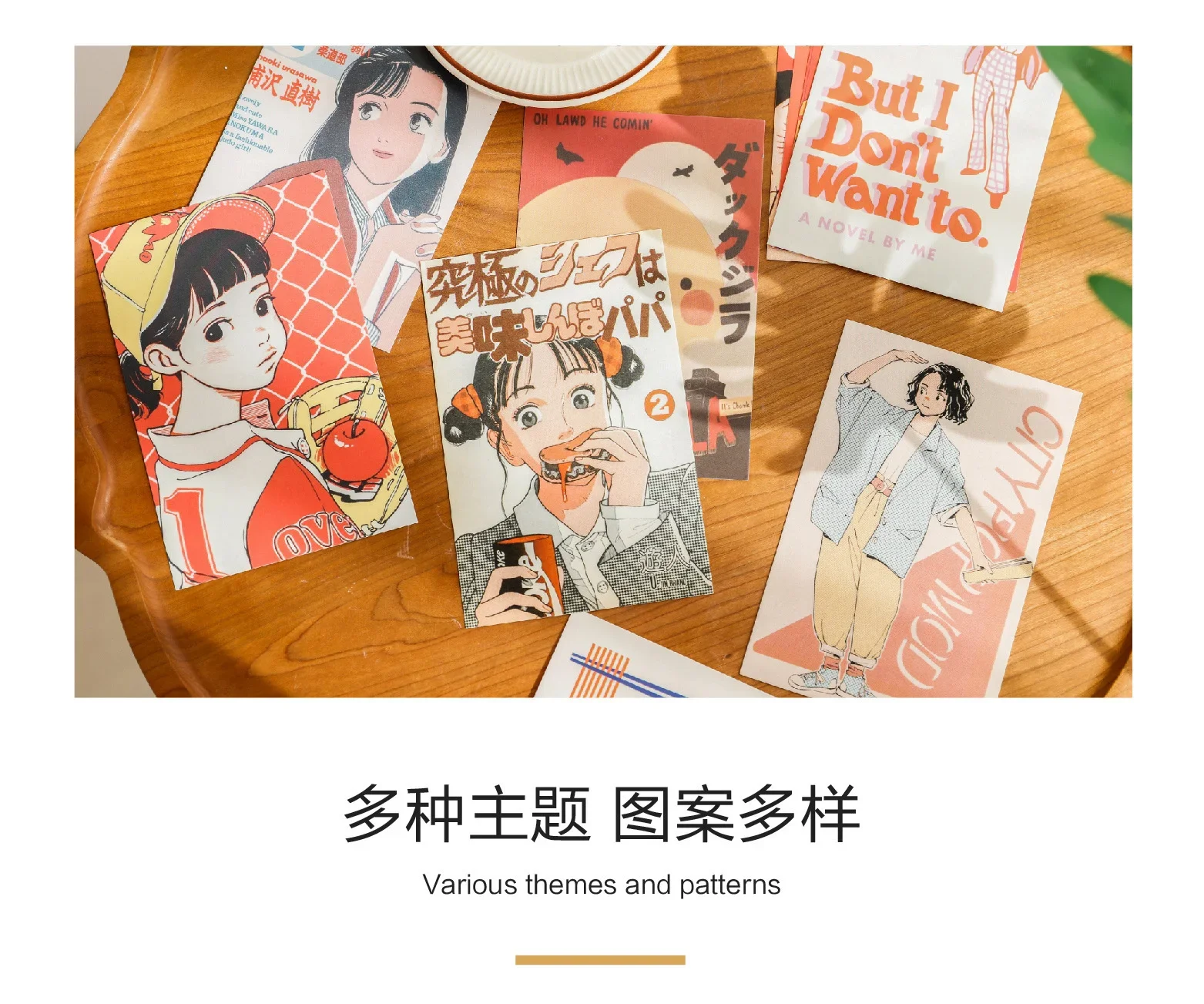 Japońska Pocztówka z Kreskówkową Dziewczyną w Stylu Showa Vintage, Urocze Rekwizyty Fotograficzne, Tło do Pokoju, Ściana, Kreatywne DIY Kawaii, 30 Arkuszy Darmowych Naklejek