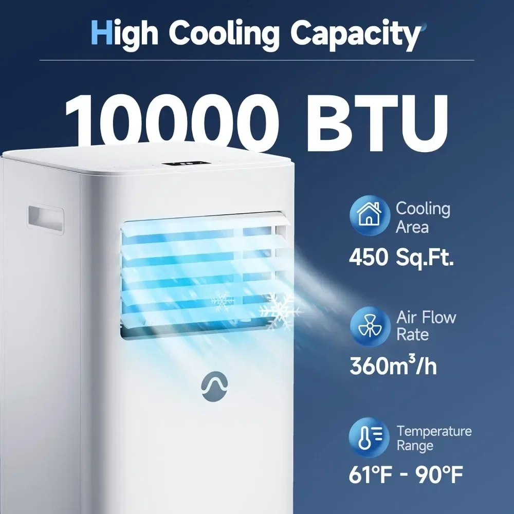 10000 BTU Portable AC for Room up to 450 Sq. Ft., 3-in-1 AC Unit, Dehumidifier & Fan with Digital Dis