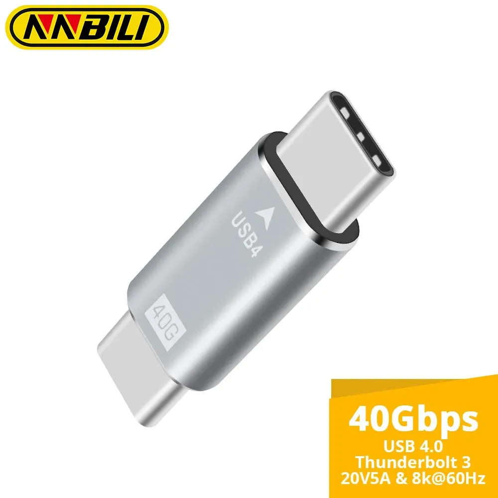 NNBILI 40Gpbs Typ C męski na TypeC męski W pełni funkcjonalny adapter do transmisji i ładowania z Thunderbolt USB 4.0 3.1 2.0