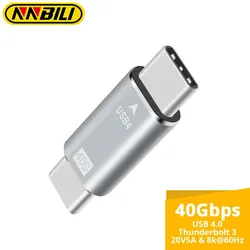 NNBILI 40Gpbs Typ C męski na TypeC męski W pełni funkcjonalny adapter do transmisji i ładowania z Thunderbolt USB 4.0 3.1 2.0