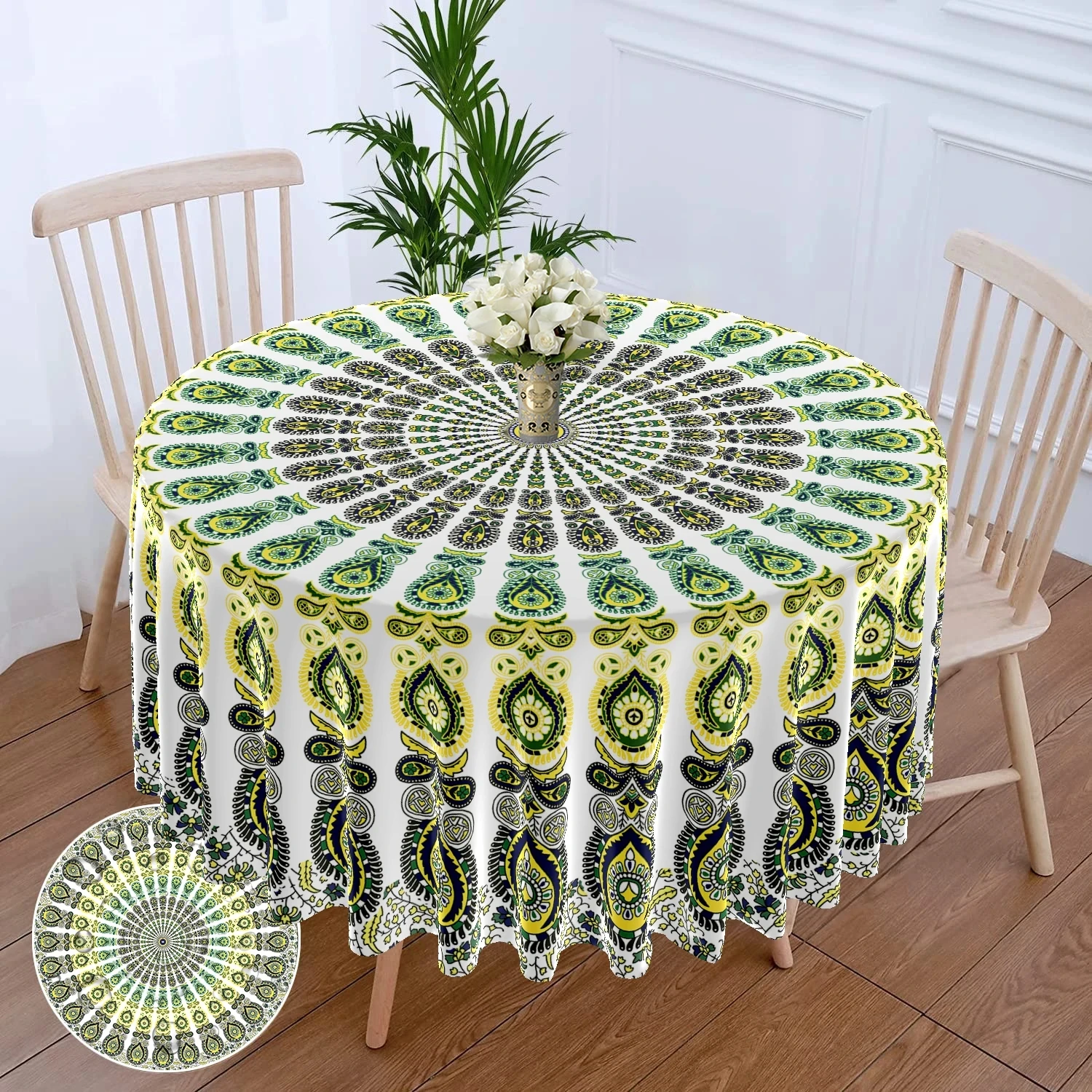 

Printed circular tablecloth waterproof terrace dining table cover, purple red, yellow blue tablecloth