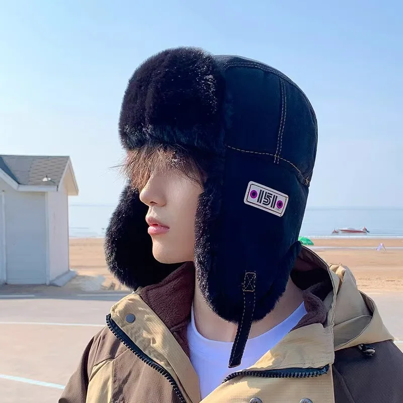 Gorro de algodón con cadena de moda para invierno, gorro grueso con solapa para las orejas a prueba de viento, gorro de felpa cálido para motorista Unisex, elegante y fresco