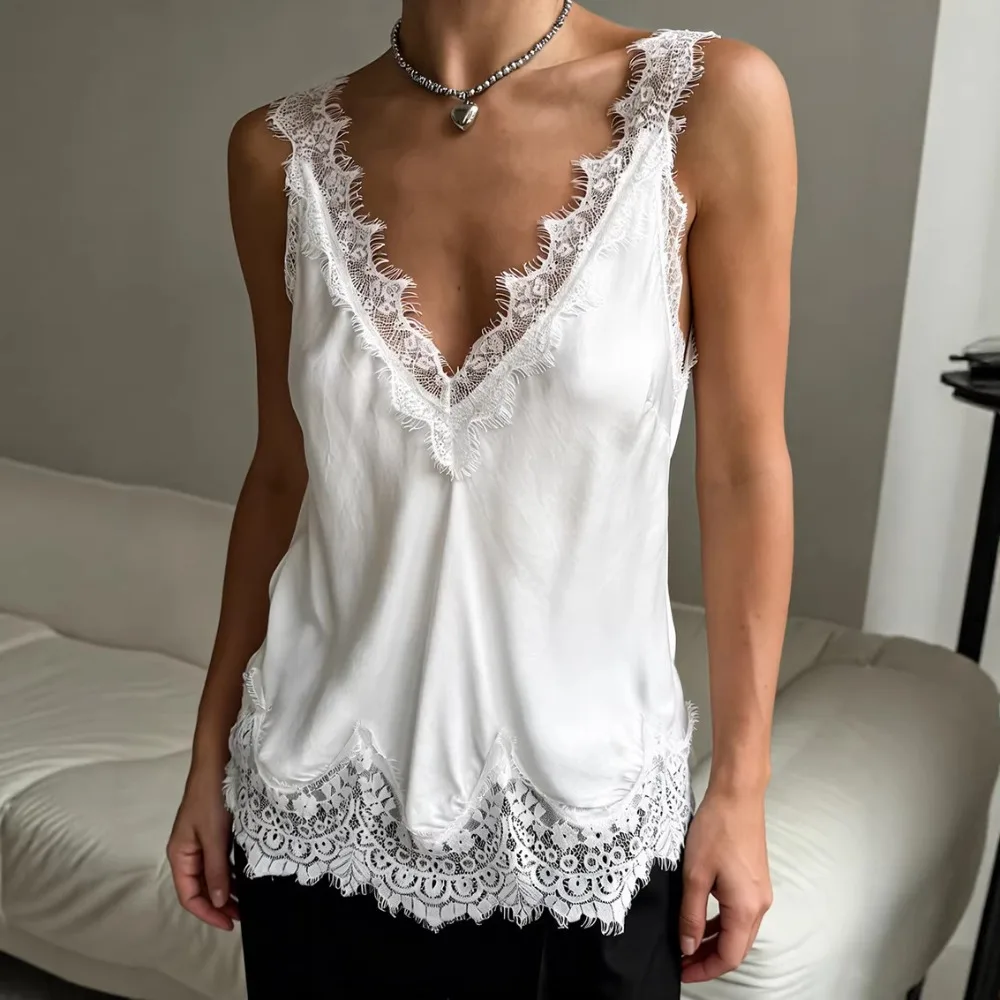 Women Spring Summer Lace Trim Sleeveless Top, Sexy Elegant Solid Tank T Shirt, Fashion Casual Slim Blouse for Women