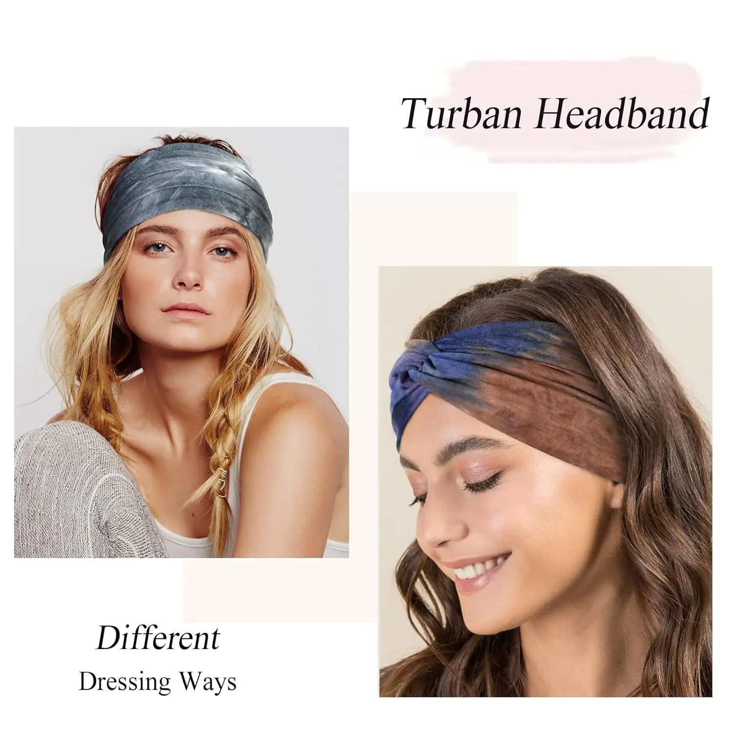 Wide Headbands For Women Tie Dye Extra Large Turban Headband Boho Hairband Hair Twisted Knot Accessories