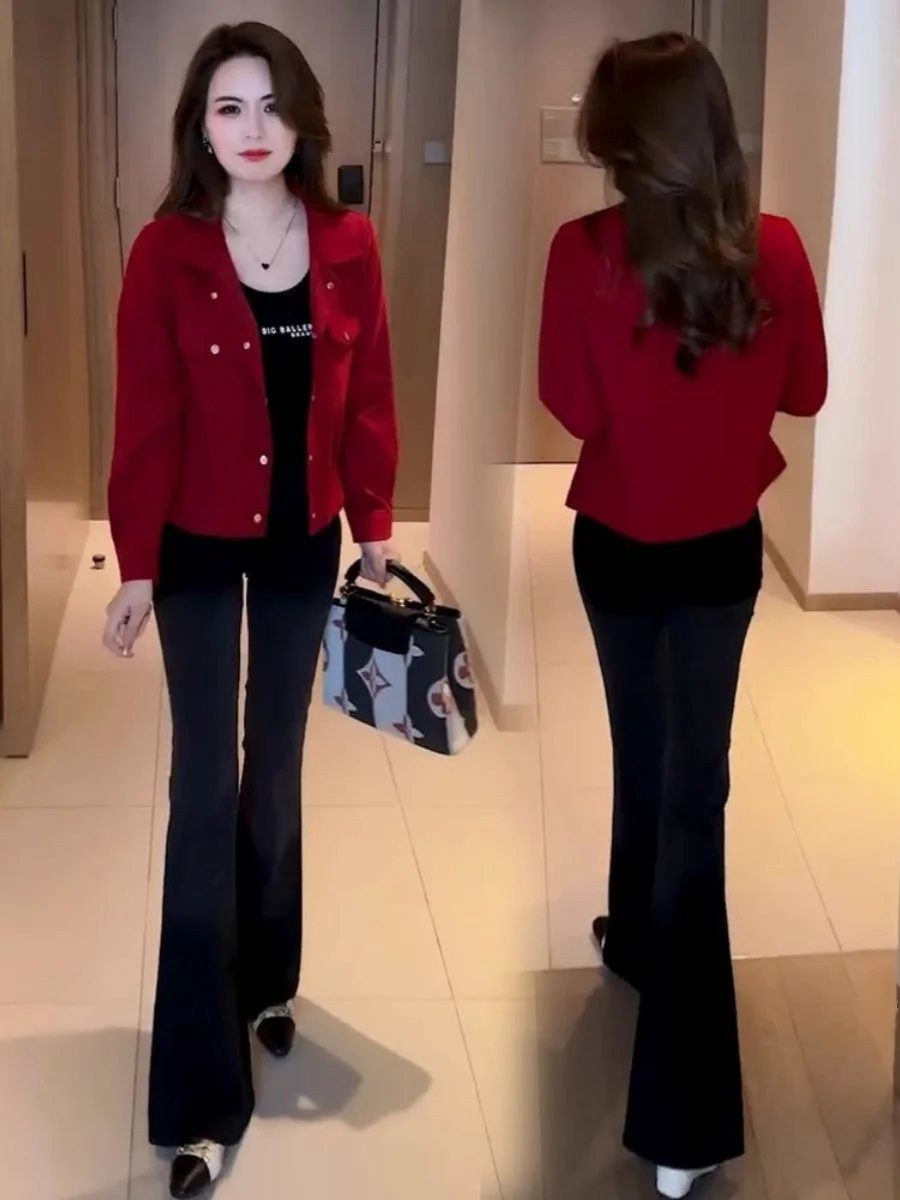 

Fashionable Casual Short Denim Jacket Women's Loose Slimming Spring Autumn Top Trendy Single Piece Long Sleeve Regular Fit