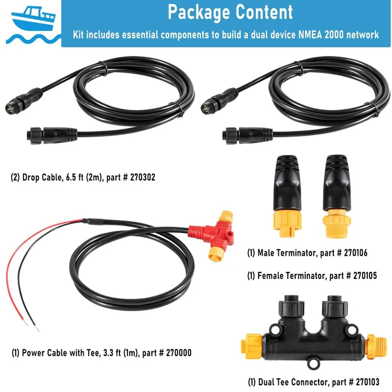 Nmea 2000 Stroomkabels Drop Kabels Dual Tee Connector Terminators Kit Voor Low-Rance Simrad Garmin Dual Apparaat Om Nmea 2K Te Verwerken