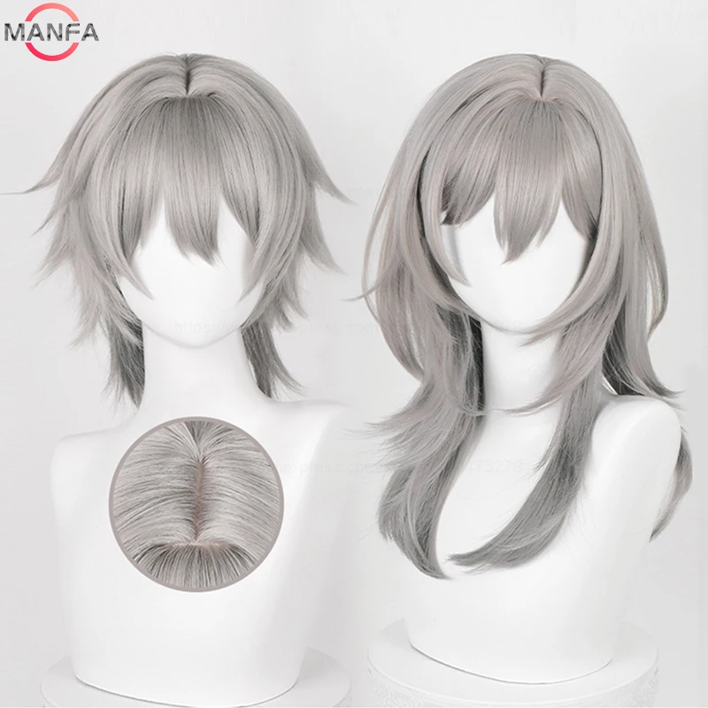 Honkai: Star Rail Trailblazer Cosplay Wig 36cm/52cm Long Gray Gradient Wigs Heat Resistant Synthetic Hair Halloween Party