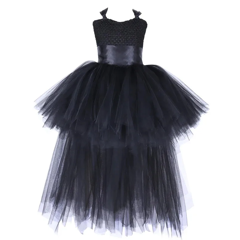 Sky03 Темная ведьма, костюмы на Хэллоуин для девочек, черный дьявол, ангел, нарядное платье со шлейфом и перьями, рога летучей мыши, дети High55Hu%