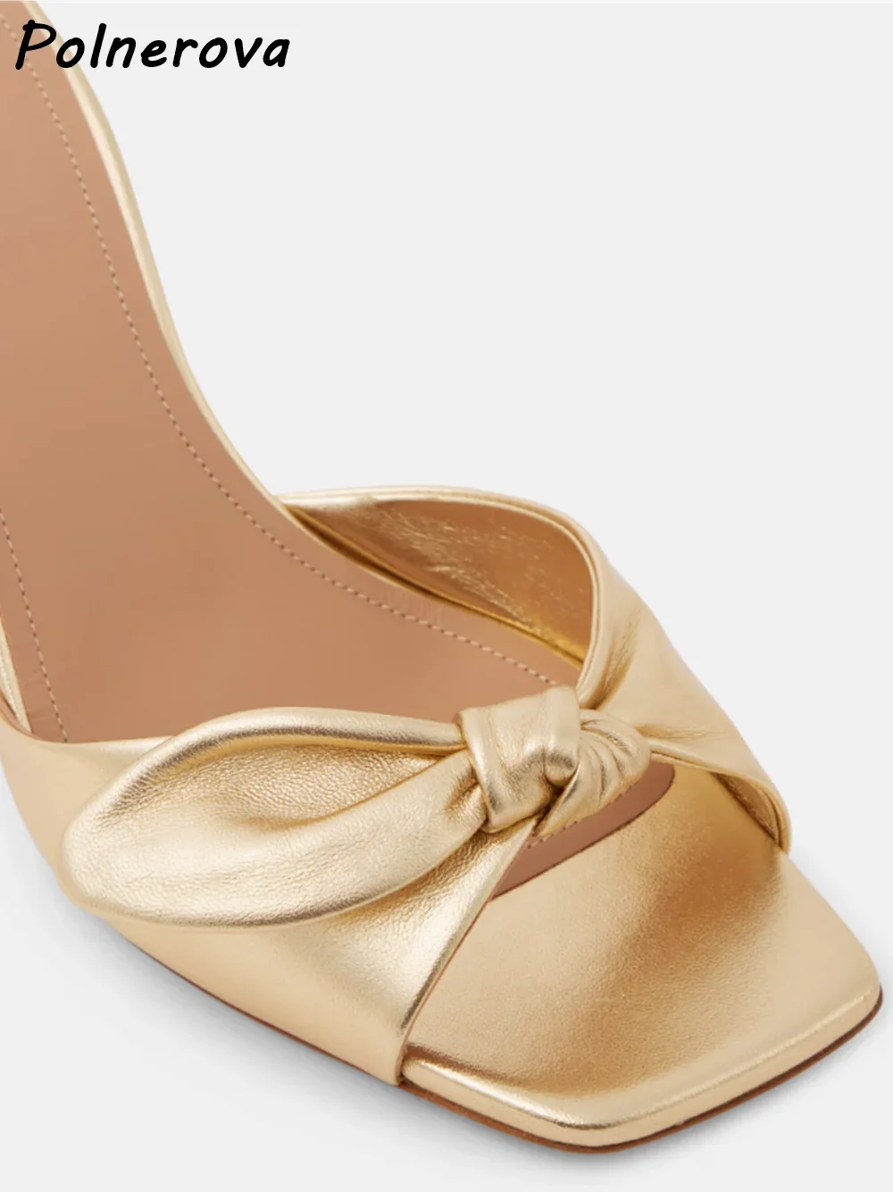 Twist Gold Slippers Square Toe Thin Heels Slip On Solid Leisure Outdoor Slippers Women\'s Summer Fashion Stiletto Shoes 2025