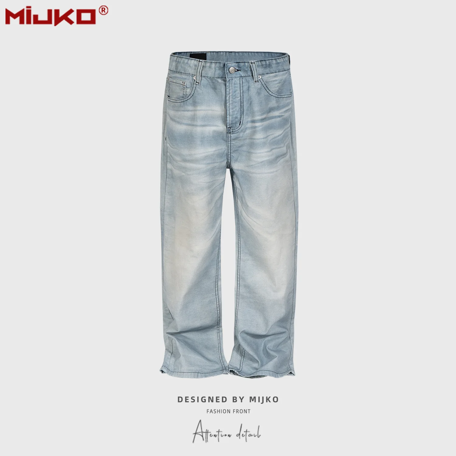 

Джинсы MIJKO унисекс с эффектом потертости, прямого кроя, синие, с выцветшим узором, G6926