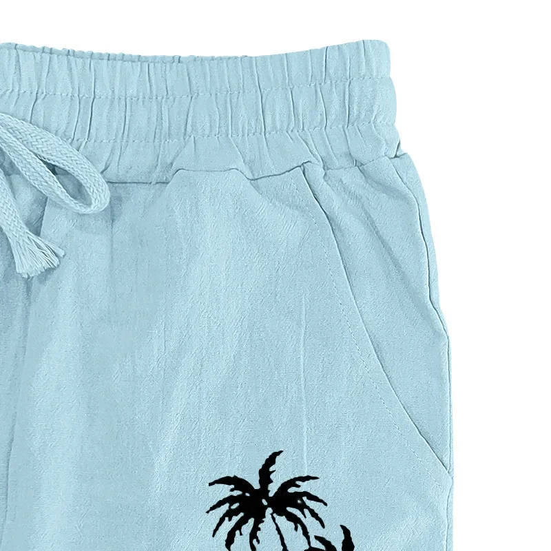 Mannen casual broek hoge taille volledige lengte broek zakken losse pasvorm afdrukken wijde pijpen broek casual zomer 2025, nieuwe sport trekkoord