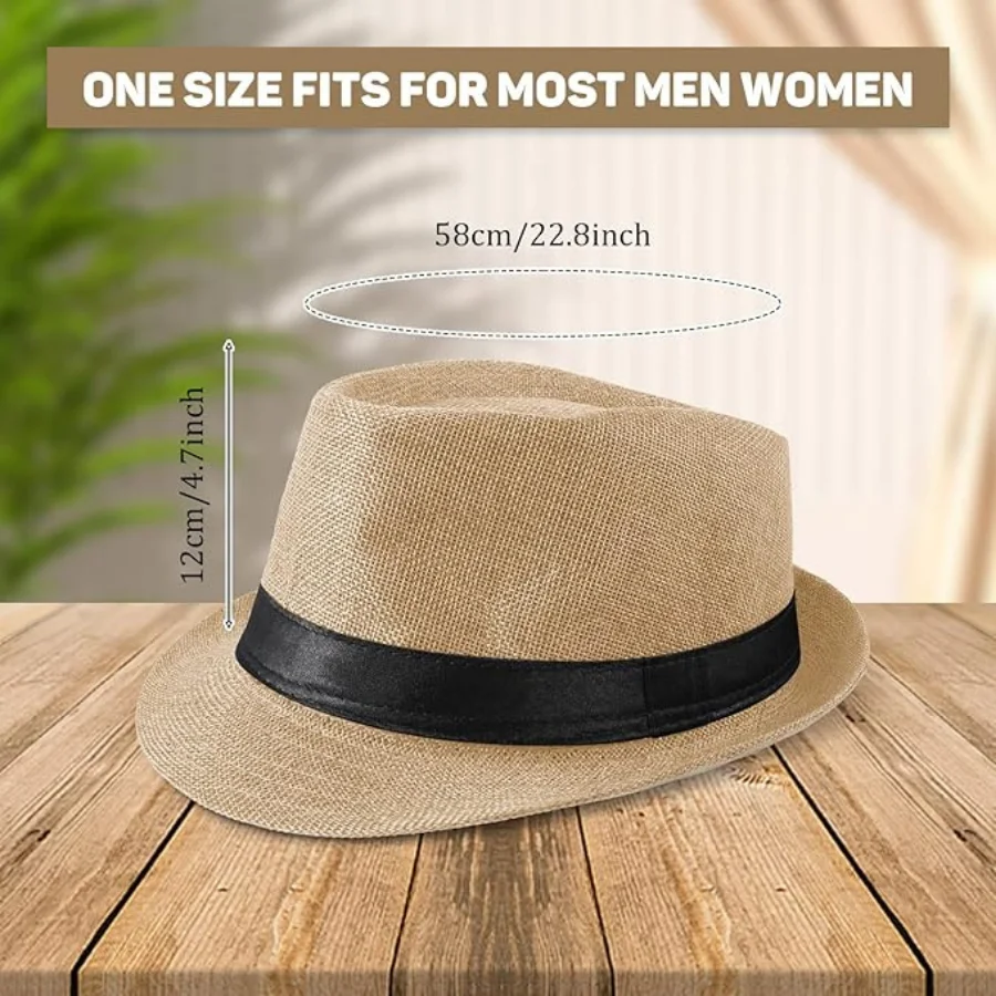 6-48PACK Wedding Straw Fedora Hats for Men Short Brim Panama Hat for Birthday Party Wedding Celebration 58cm view 6