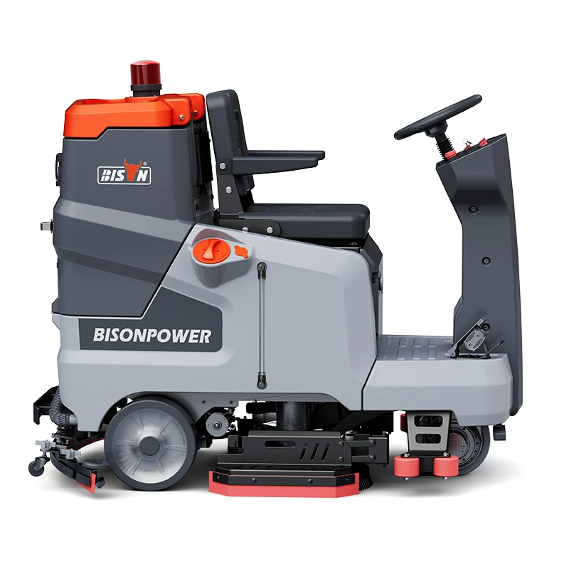 Bison Ride On Driving Floor Scrubber Auto Scraping Cleaning Machine Street Sweeper Cart