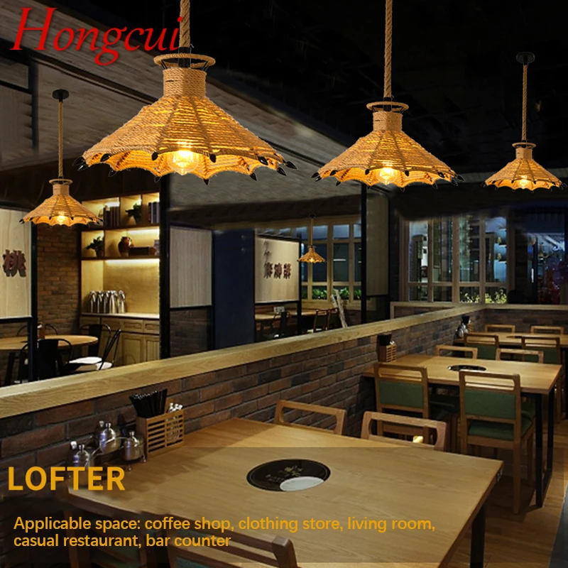 

Hongcui American Style Retrohemp Rope Chandelier Nostalgic Loft Industrial Style Internet Cafe Restaurant Hot Pot Shop Pendant