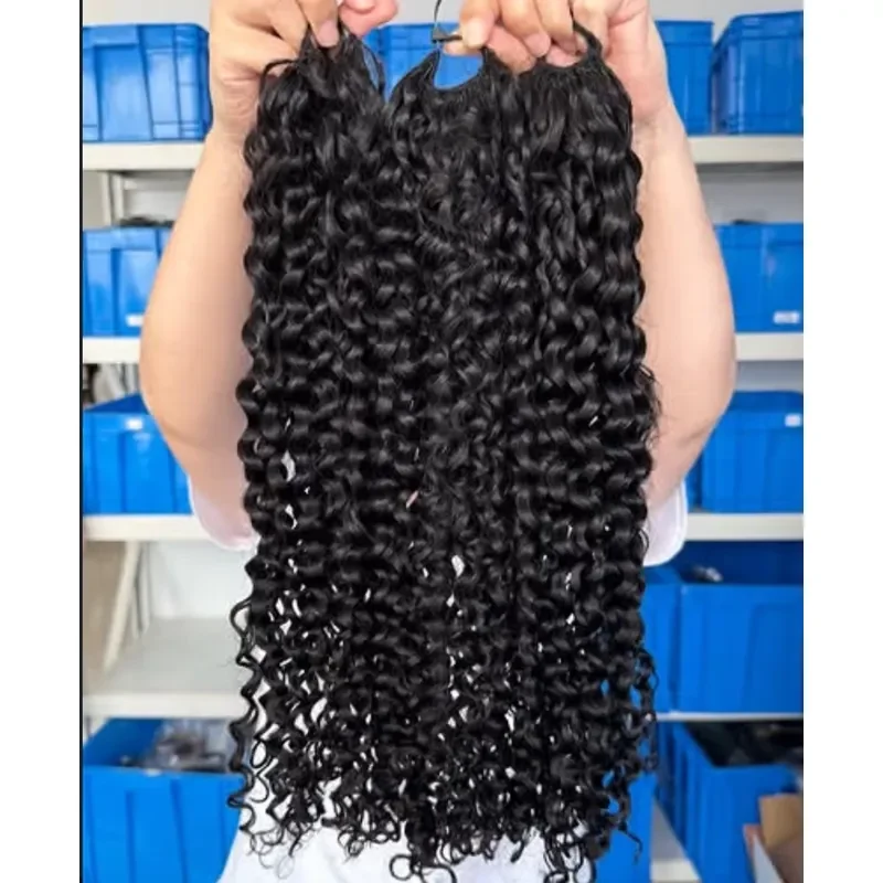 Crochet Hair Extensions Wholesale Raw Curly Unprocessed Cuticle Aligned Curly Human Hair Machine Double Weft 100g